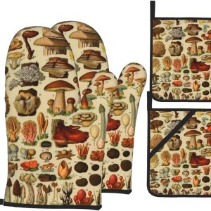 DONMYER Juego de 4 guantes de horno de hongos y soportes para ollas, juego de guantes de cocina para hongos, resistentes al calor, agarraderas de DONMYER Juego de 4 guantes de horno de hongos y soportes para ollas, juego de guantes de cocina para hongos, resistentes al calor, agarraderas de