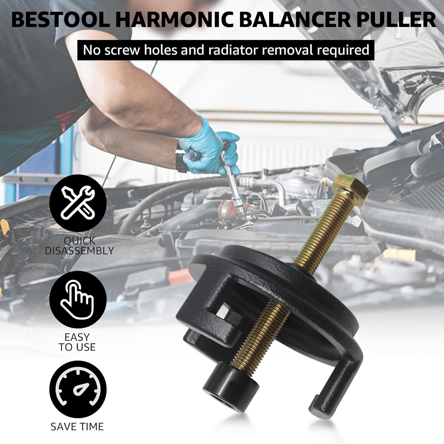 BESTOOL 25264 Extractor de equilibrador armónico para GM, extractor de polea de manivela LS para GM, Chrysler, Jeep, Dodge, elimina equilibradores