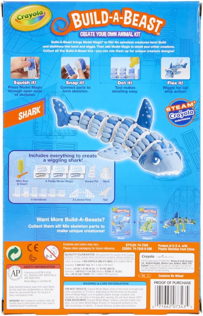 Crayola Build A Beast Shark, modelo Magic Craft Kit, regalo de Pascua para niños, 5, 6, 7, 8