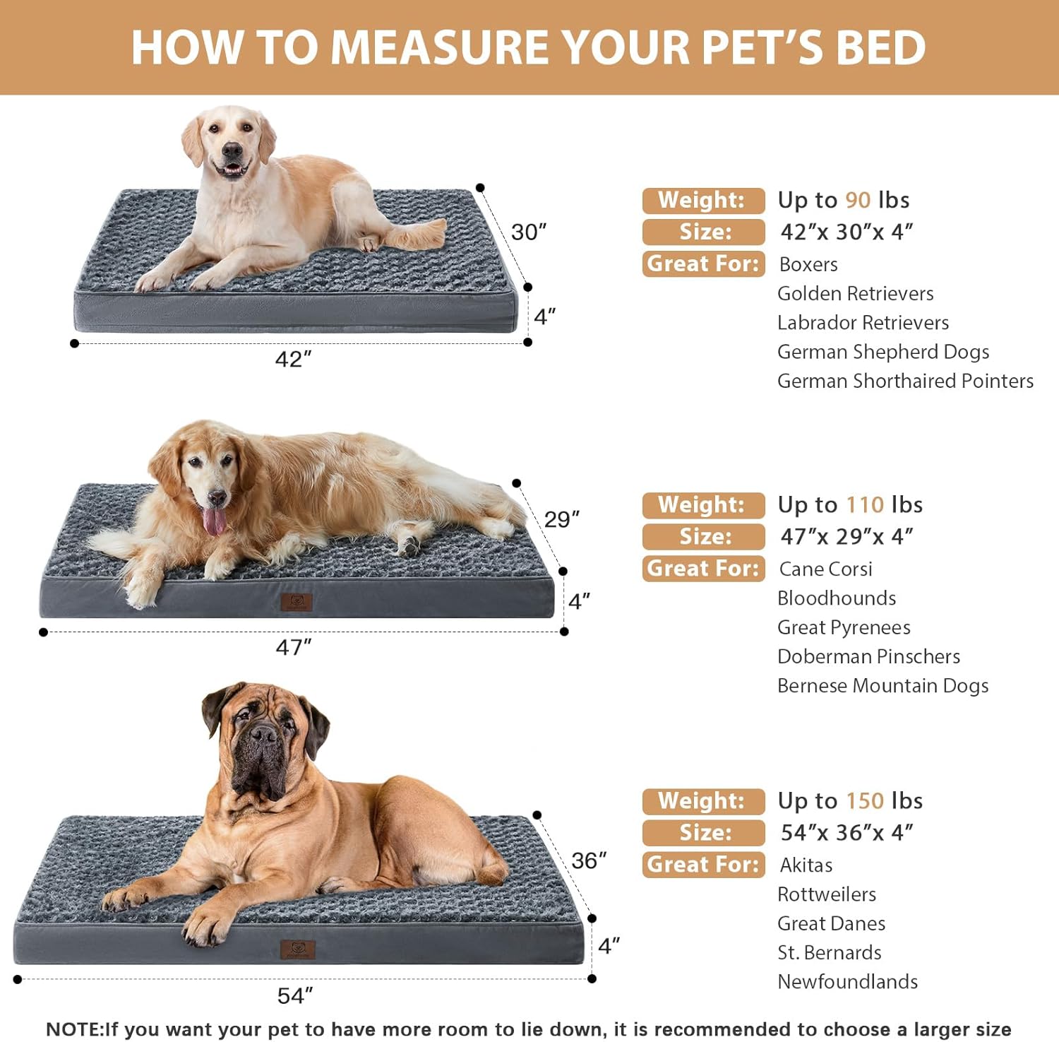 WNPETHOME Cama ortopédica grande para perros, cama para perros grandes con caja de espuma de huevo, cama para mascotas con felpa suave de rosa,