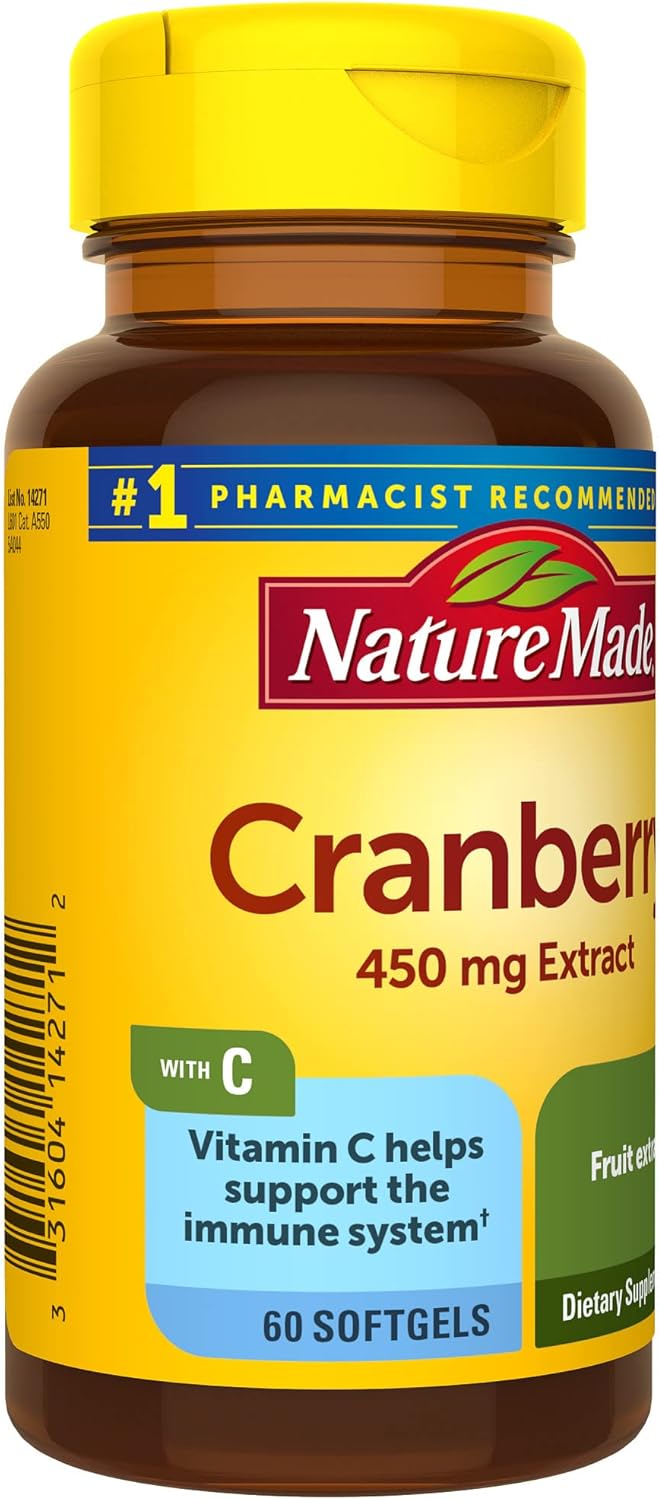 Nature Made Arándano con vitamina C, suplemento dietético para apoyo inmunológico y antioxidante, 60 cápsulas blandas, suministro para 30 días