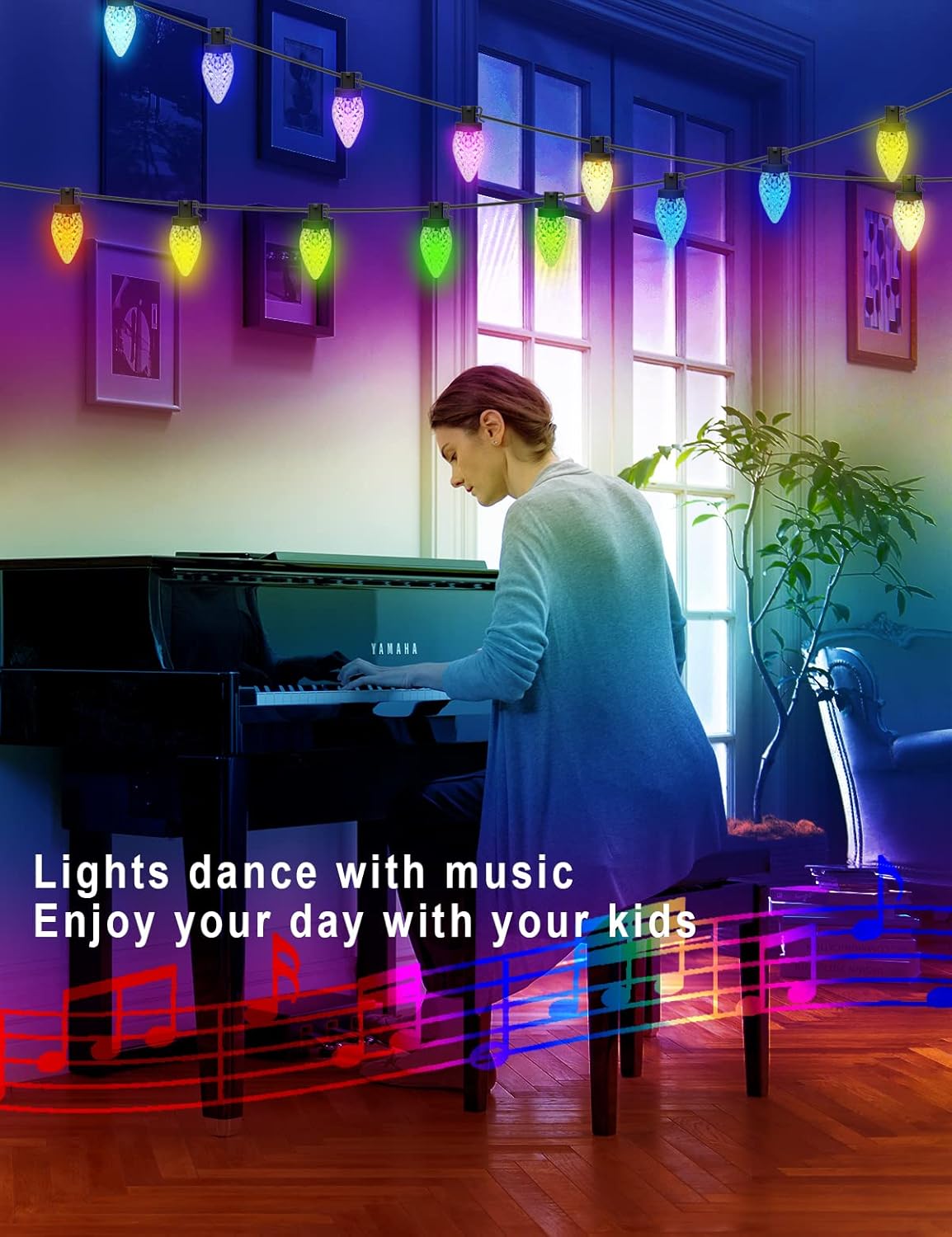 HIITEN Luces de Navidad RGB C9 para exteriores de 79 pies, 100 LED, efectos de persecución de bricolaje, luces de Navidad inteligentes, aplicación