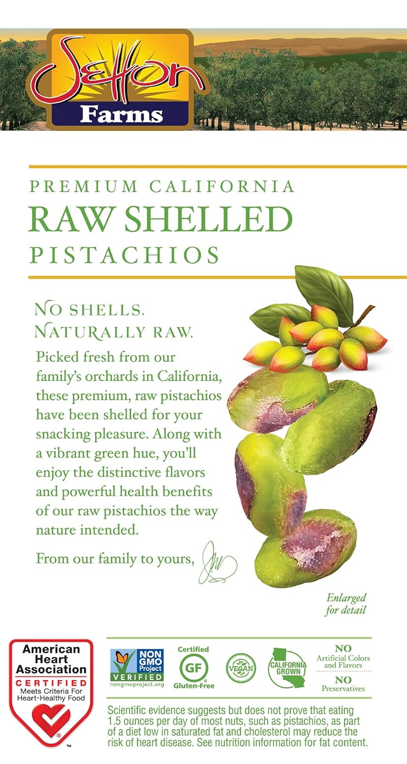 Setton Farms Naturally Raw Shelled Pistachios – Bolsa de valor de 20 onzas, sin pistachos de cáscara, proyecto verificado sin OMG, certificado sin
