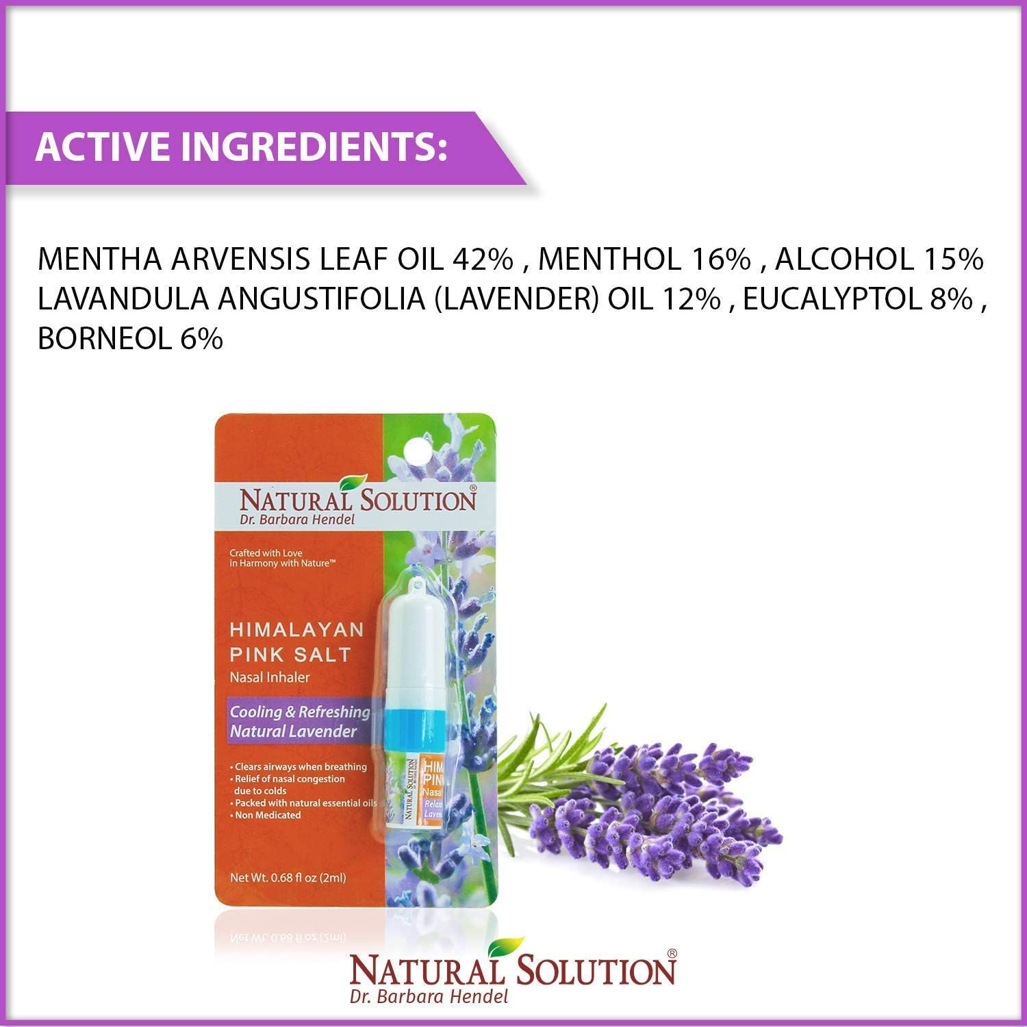 Natural Solution Inhalador nasal de sal rosa con aceites esenciales de lavanda relajantes, remedio para alivio de los senos nasales, alergias,