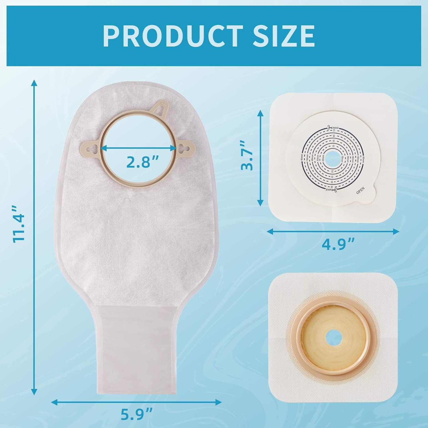 21 bolsas de ostomía, suministros de ostomía, bolsa de ostomía drenable de dos piezas para el cuidado del estoma de ileostomía, cortada a medida (15