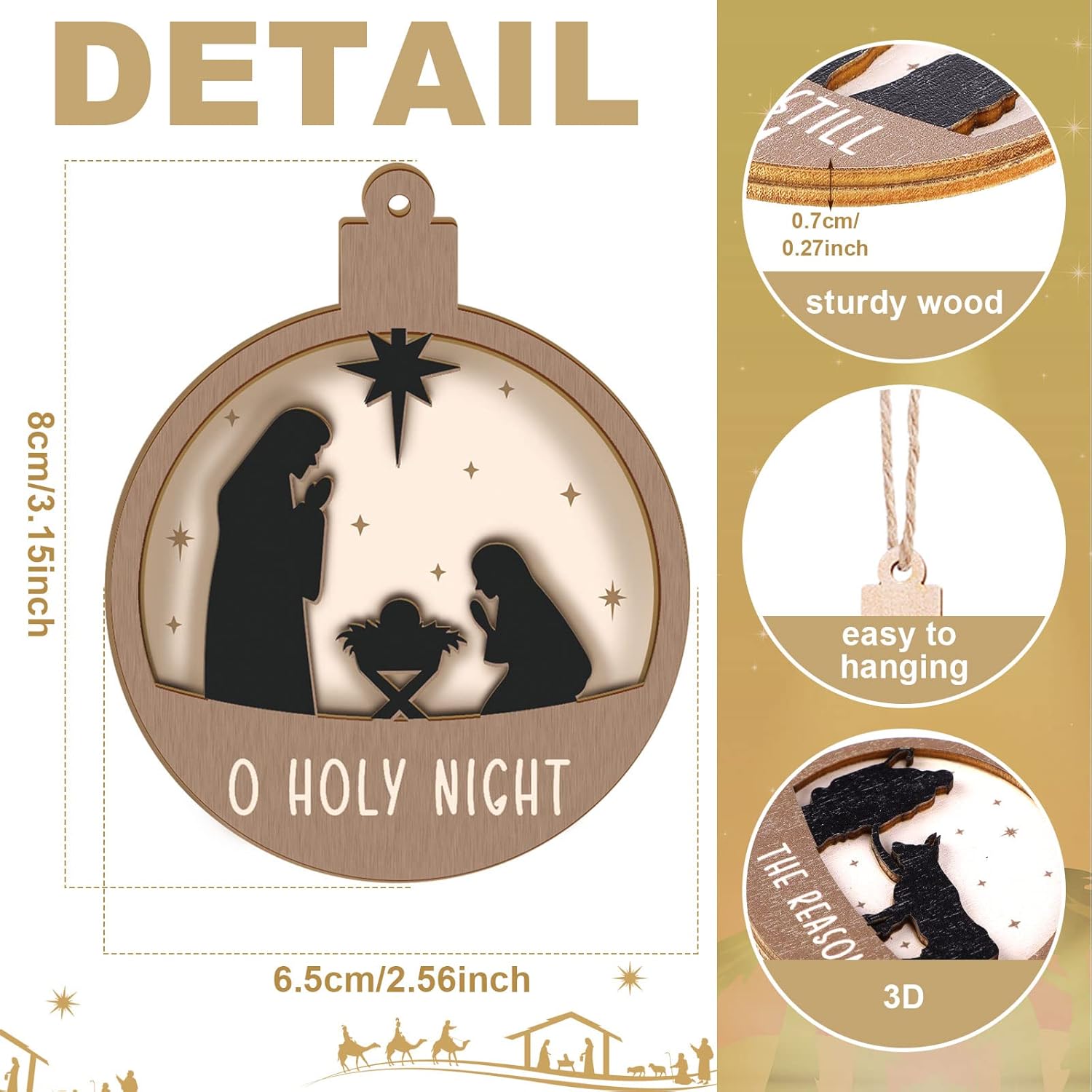 Adornos de Navidad cristianos en 3D, adorno religioso para colgar en madera para árbol de Navidad, adornos de madera vintage con temática del