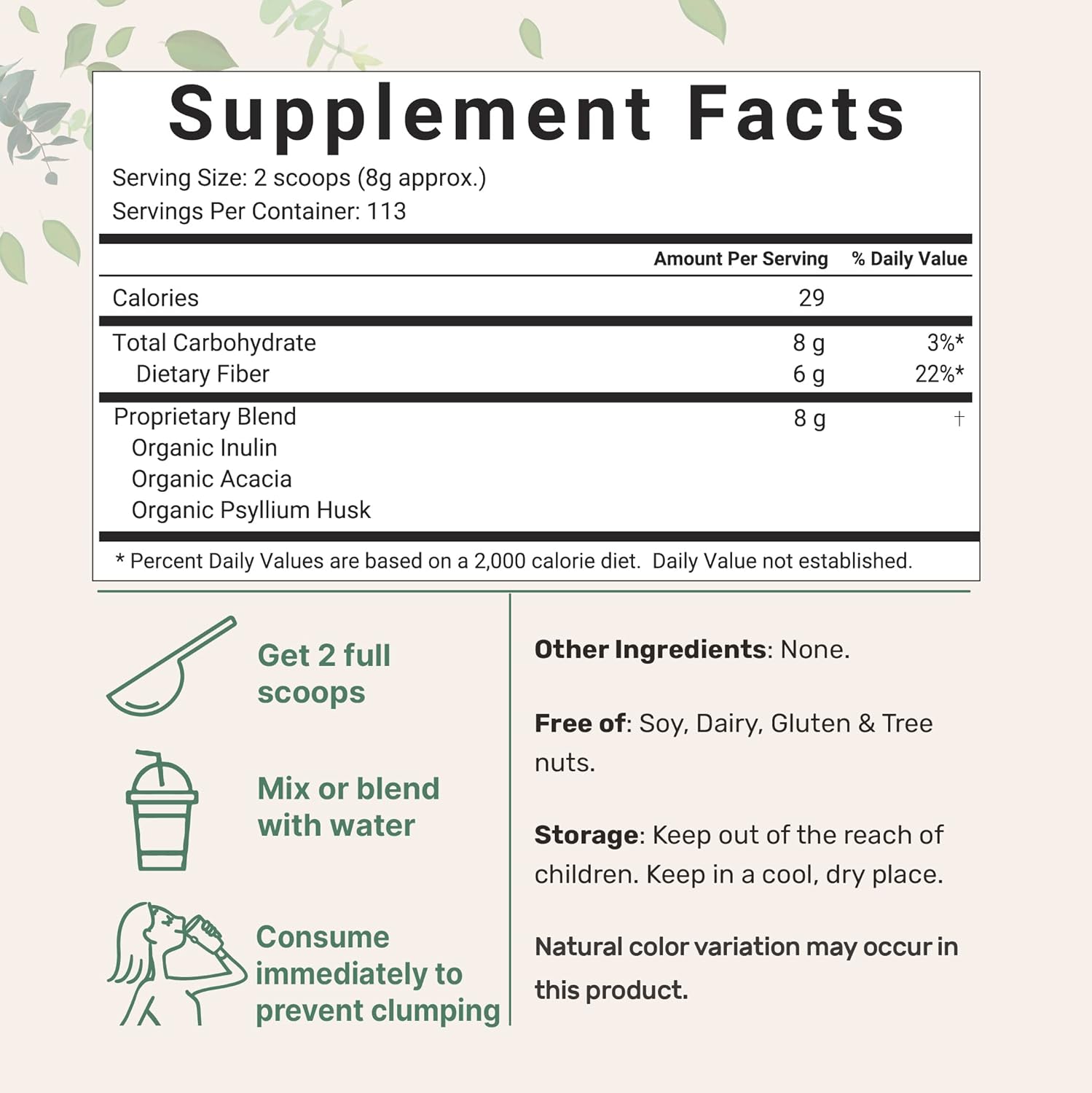 Suplemento de fibra orgánica inulina acacia cáscara de psyllium 2 libras fórmula de fibra 3 en 1 fibra diaria sin sabor suplemento prebiótico de - Imagen 3