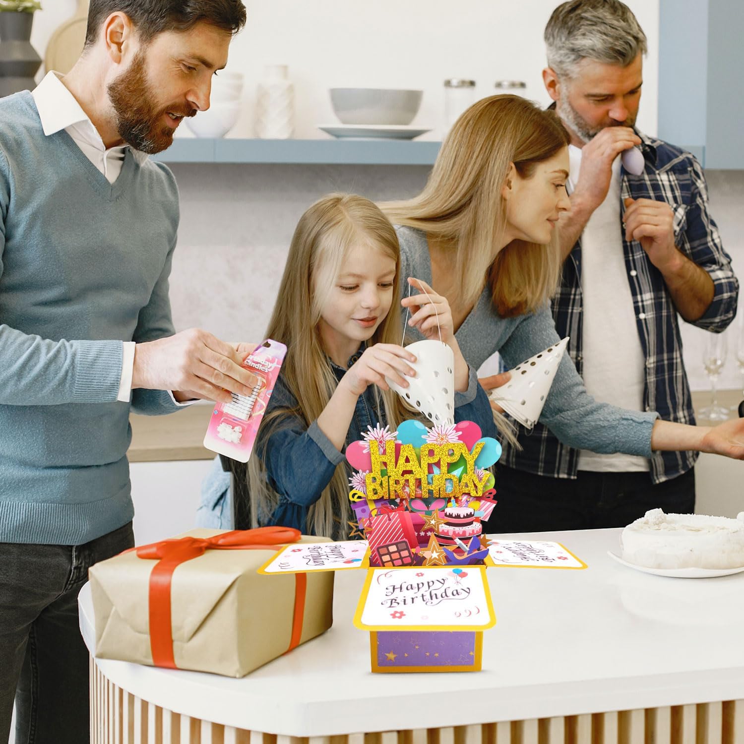 Tarjetas de cumpleaños para mujer, tarjeta desplegable de feliz cumpleaños, tarjeta de felicitación 3D de cumpleaños con tarjeta de notas en blanco
