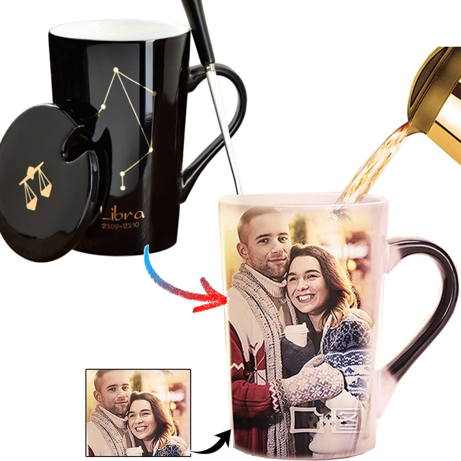 Tazas de constelación de café con foto personalizada, tazas sensibles al calor que cambian de color, tazas personalizadas, regalos personalizados