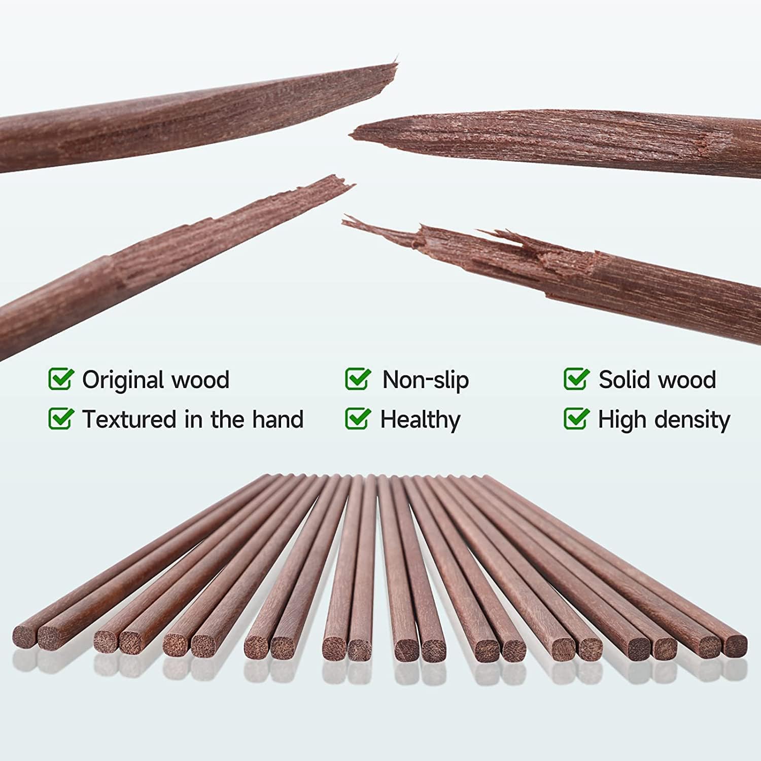 10 pares de palillos de madera dura reutilizables tallados a mano, palillos de madera natural, palillos chinos de alta calidad, adecuados para