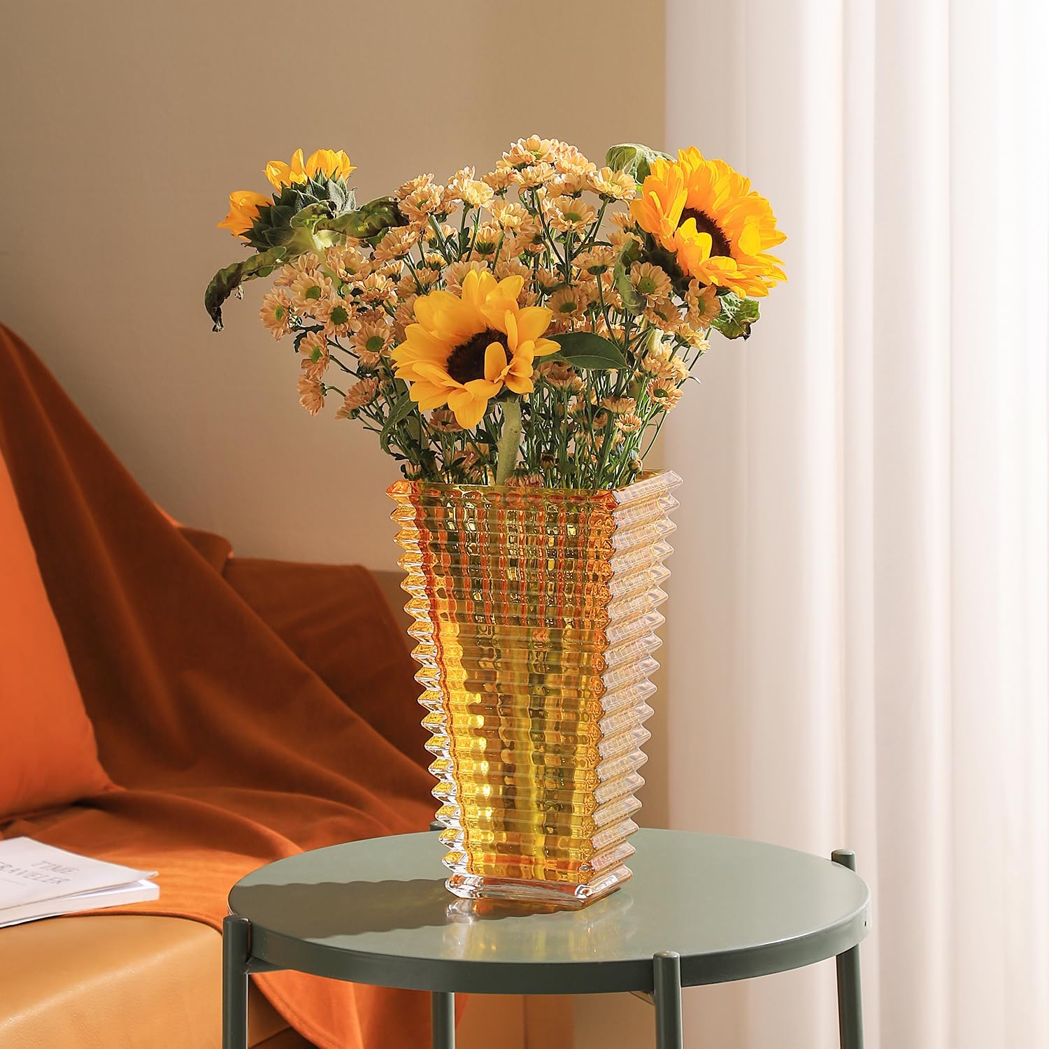 Jarrón de cristal, jarrón de vidrio ámbar, jarrón de vidrio, jarrones para centros de mesa, florero grande, jarrón de vidrio grande, jarrón moderno