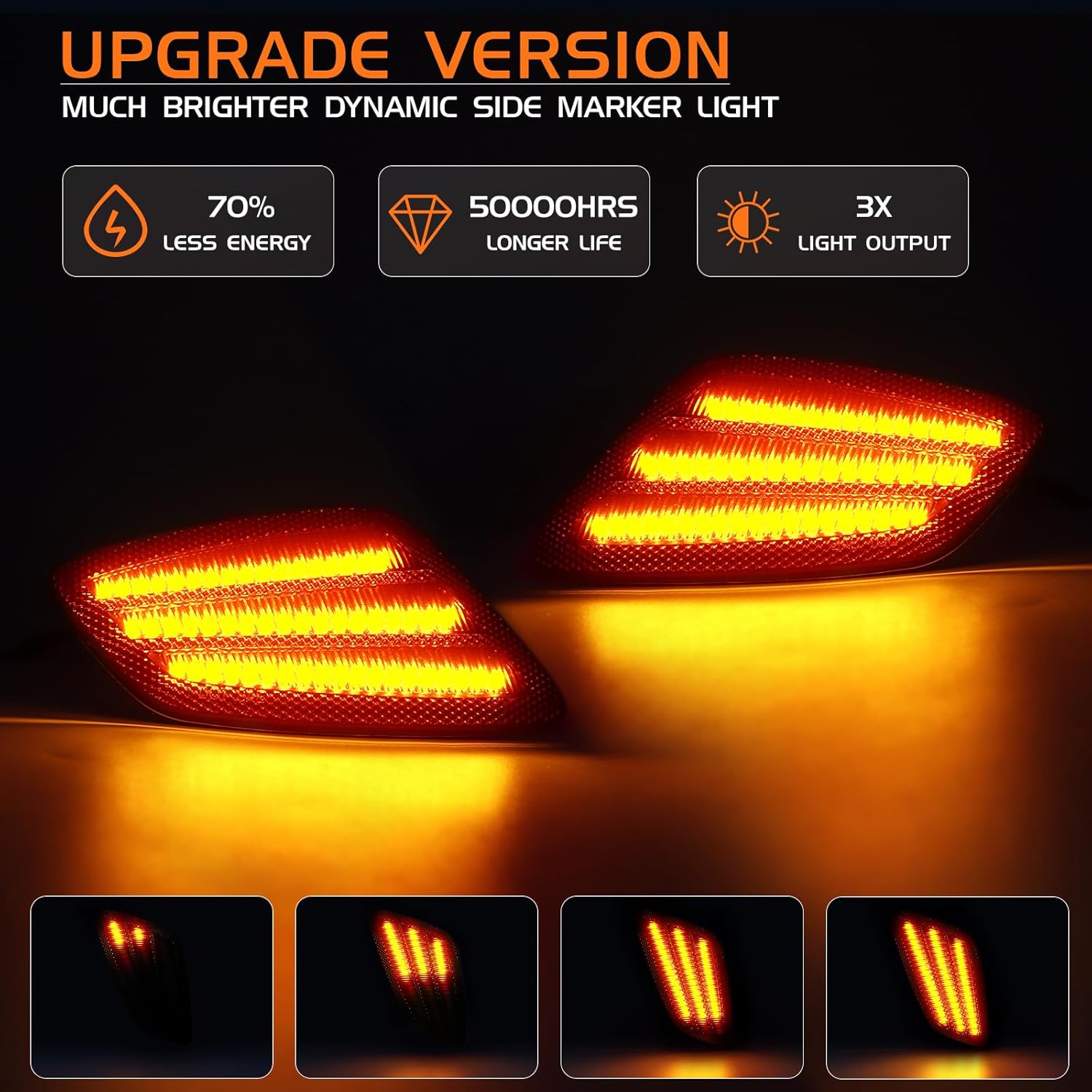 Switchback – Señales de giro LED secuenciales ámbar para parachoques delantero, luz blanca DRL lateral para Jeep Wrangler TJ 1997-2006, 4 luces de