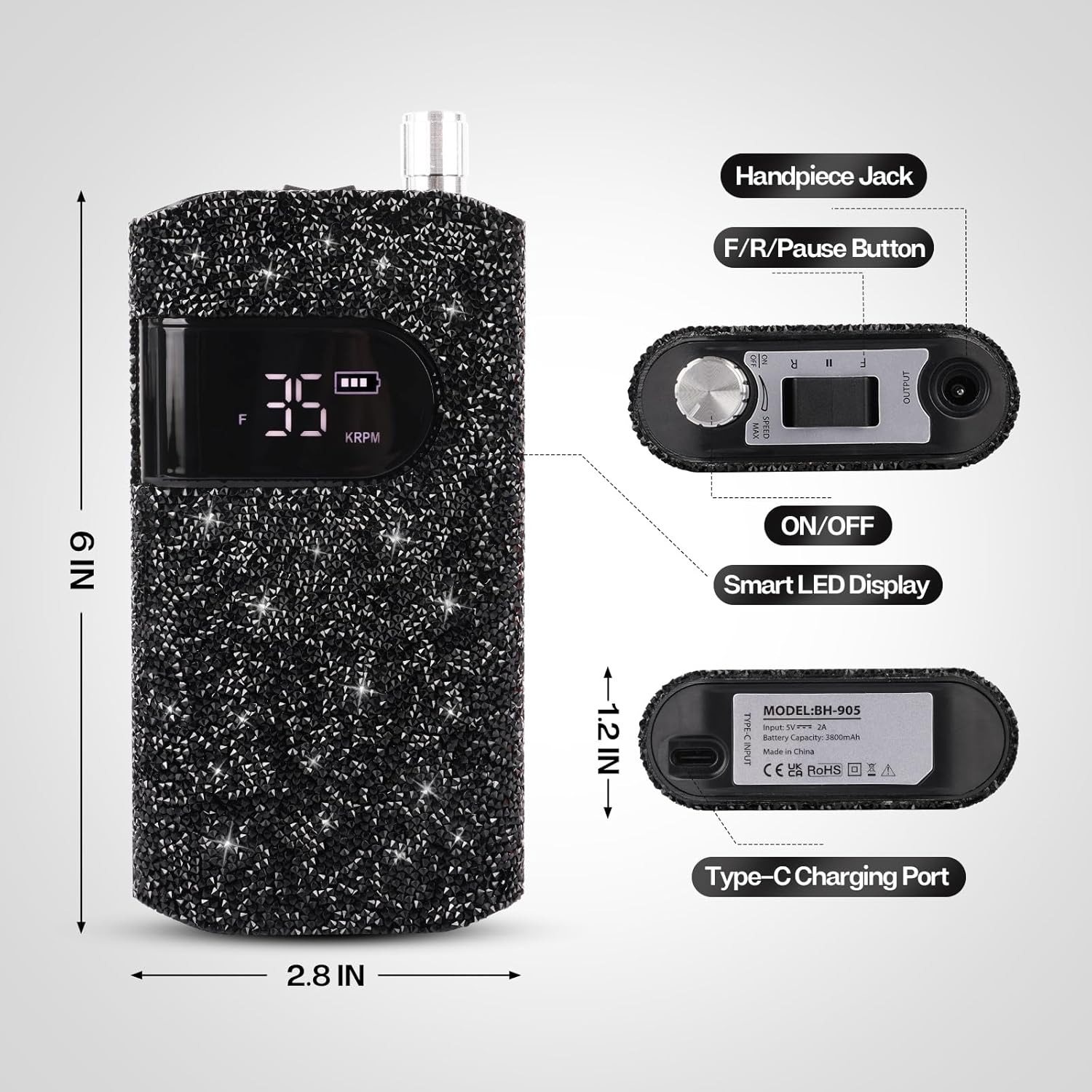 Lavinda Taladro de uñas profesional, kit de taladro eléctrico para uñas de gel acrílico, 35000 rpm, taladro de uñas portátil inalámbrico con