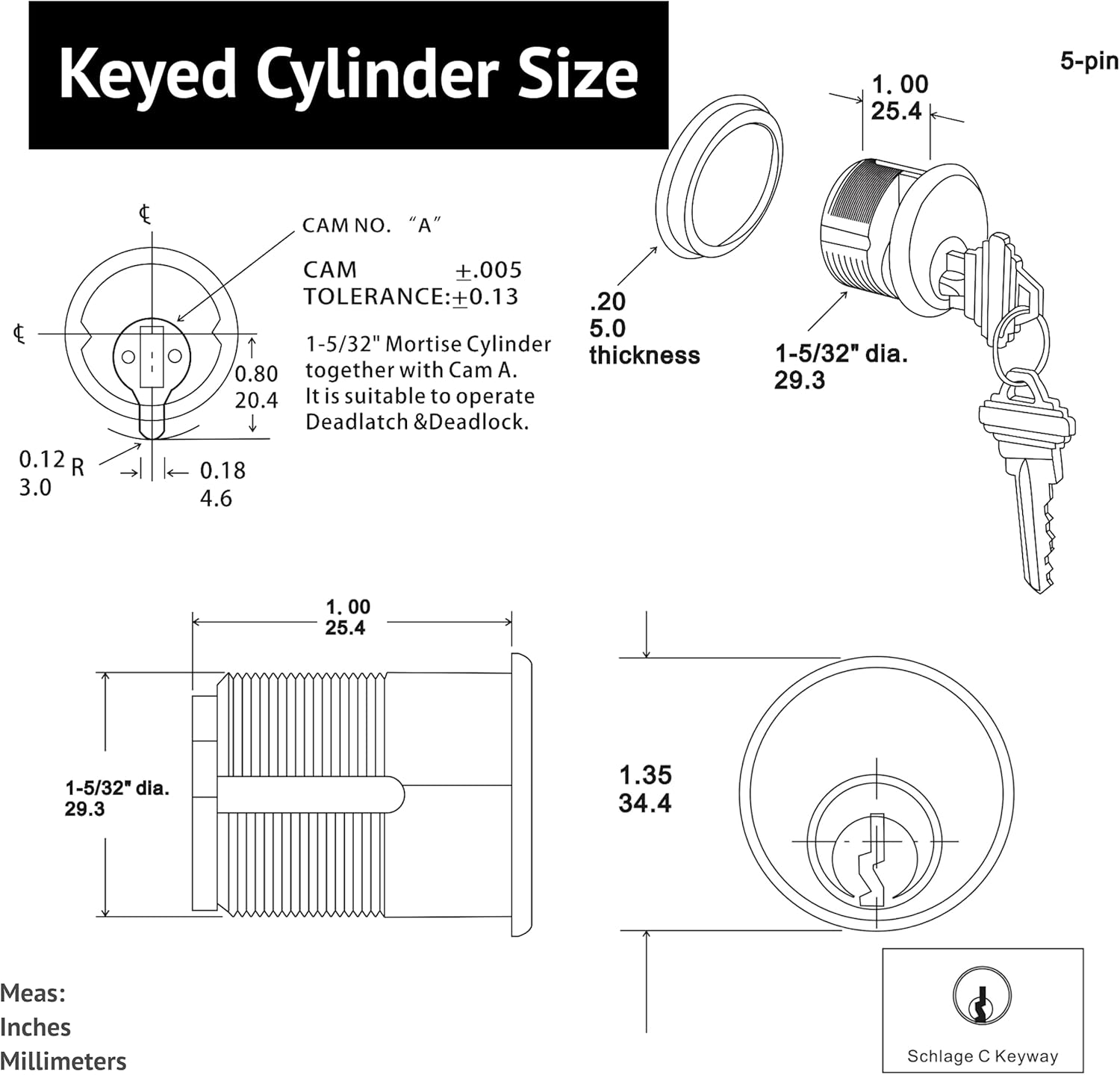 elox Cilindro con llave de zinc y 1 cilindro de perilla para Adams Rite Commercial Storefront Door Lock a Pair Pack AL Color