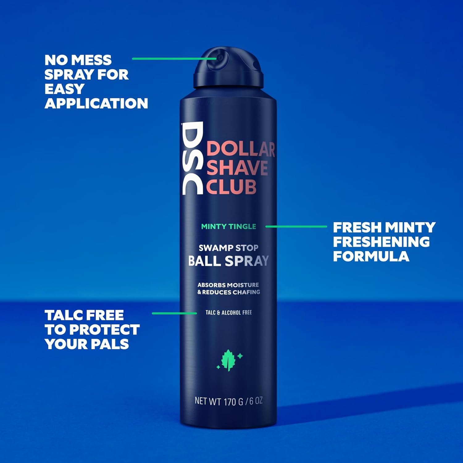 Dollar Shave Club Spray de bolas de 2 unidades  Spray de bolas para hombres, absorbe la humedad y reduce las rozaduras, desodorante en aerosol de