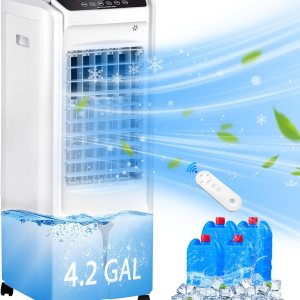 Swamp Cooler, enfriador de aire evaporativo de 1800 CFM portátil con tanque de agua de 4.2 galones, 4 paquetes de hielo, oscilación de 100, Swamp Cooler, enfriador de aire evaporativo de 1800 CFM portátil con tanque de agua de 4.2 galones, 4 paquetes de hielo, oscilación de 100,