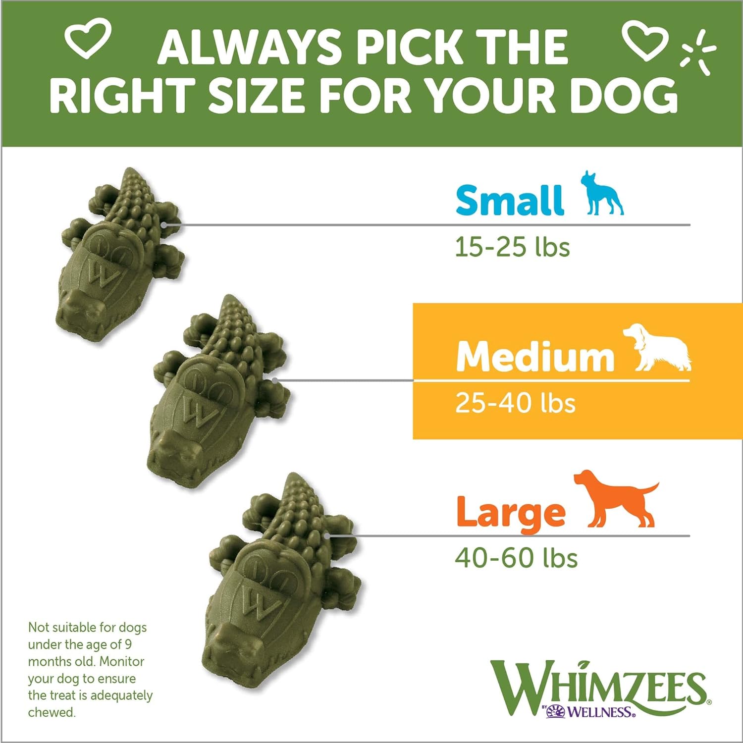 WHIMZEES by Wellness Alligator – Masticables dentales naturales para perros, golosinas de larga duración, sin granos, refresca el aliento, raza
