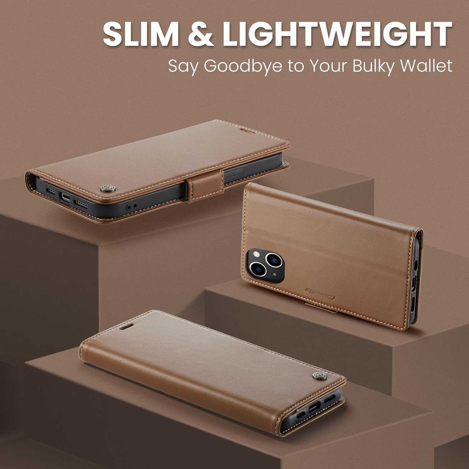 Funda para iPhone 15, bloqueo RFID Funda de piel sintética con tarjetero y soporte para tarjetas, funda a prueba de golpes para iPhone 15 (6.1