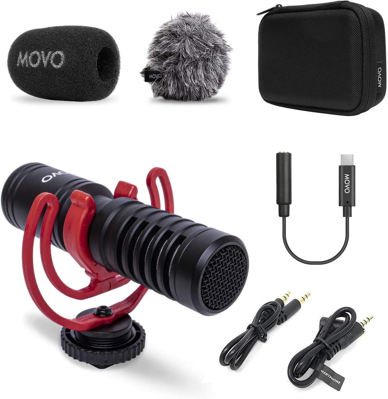Movo VXR10-PRO Micrófono de video externo para Osmo Pocket, cámara, teléfonos inteligentes, con soporte de choque Rycote Lyre – Micrófono compacto