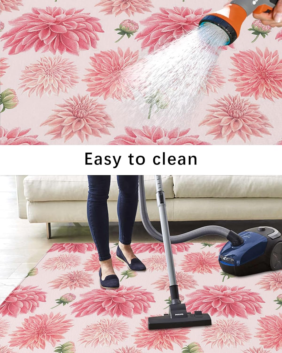 Outdoor Rug Carpet Waterproof 4×6 ft Area Rug, Pink Floral Large Floor Mat for Patio Balcony Living Room Backyard Picnic Beach RV Camping Rug