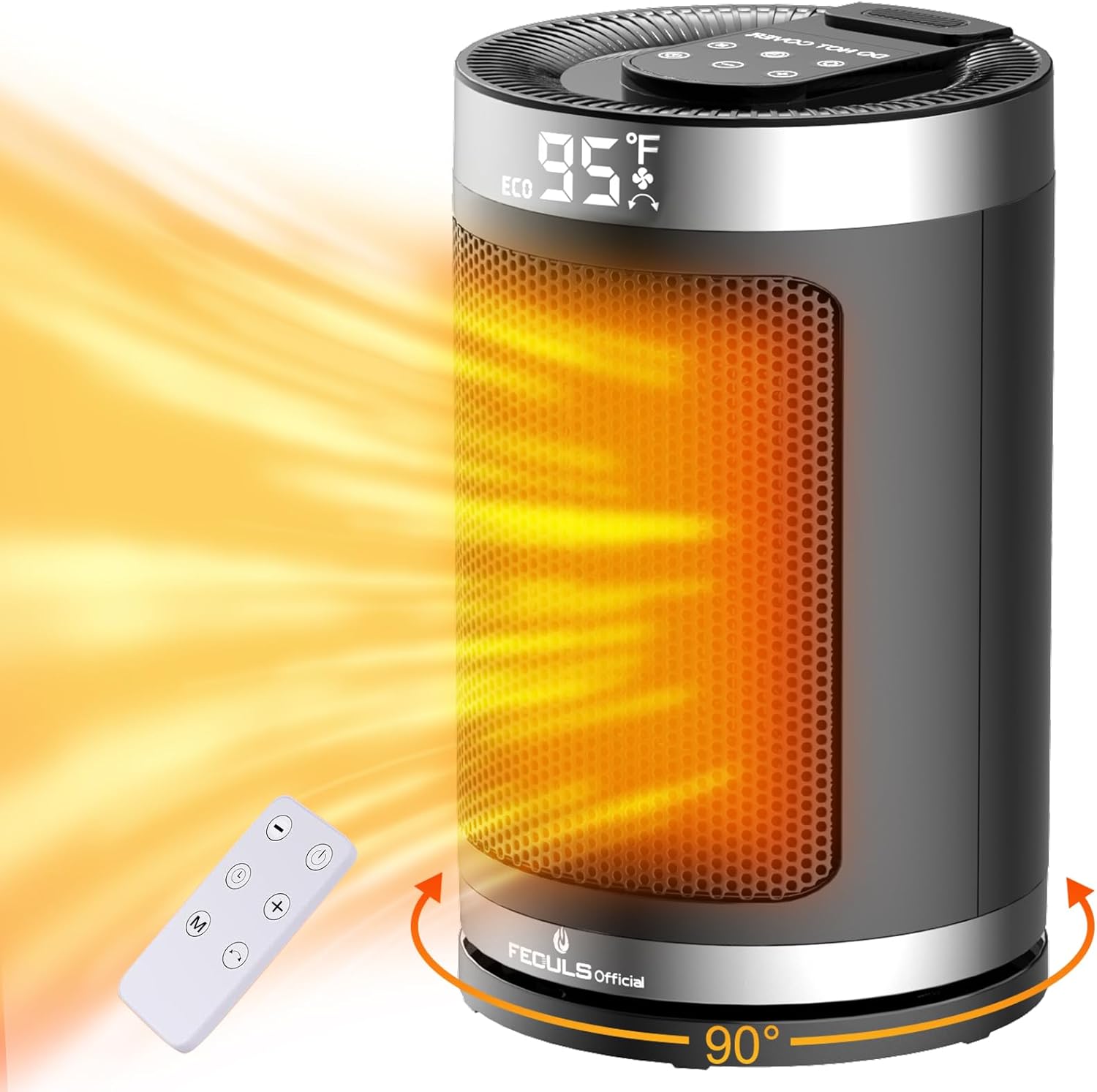 Calentador de espacio para uso en interiores, calentador portátil de cerámica PTC de 1500 W con termostato y control remoto, temporizador de 12