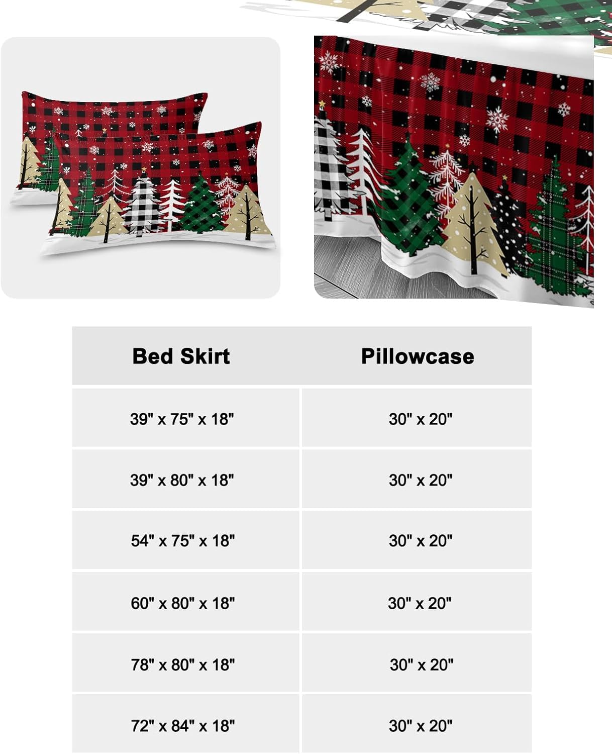Faldas de cama plisadas envolventes de Navidad para cama King de 78 x 80 pulgadas, sábana decorativa con volantes y falda de cama de 18 pulgadas con