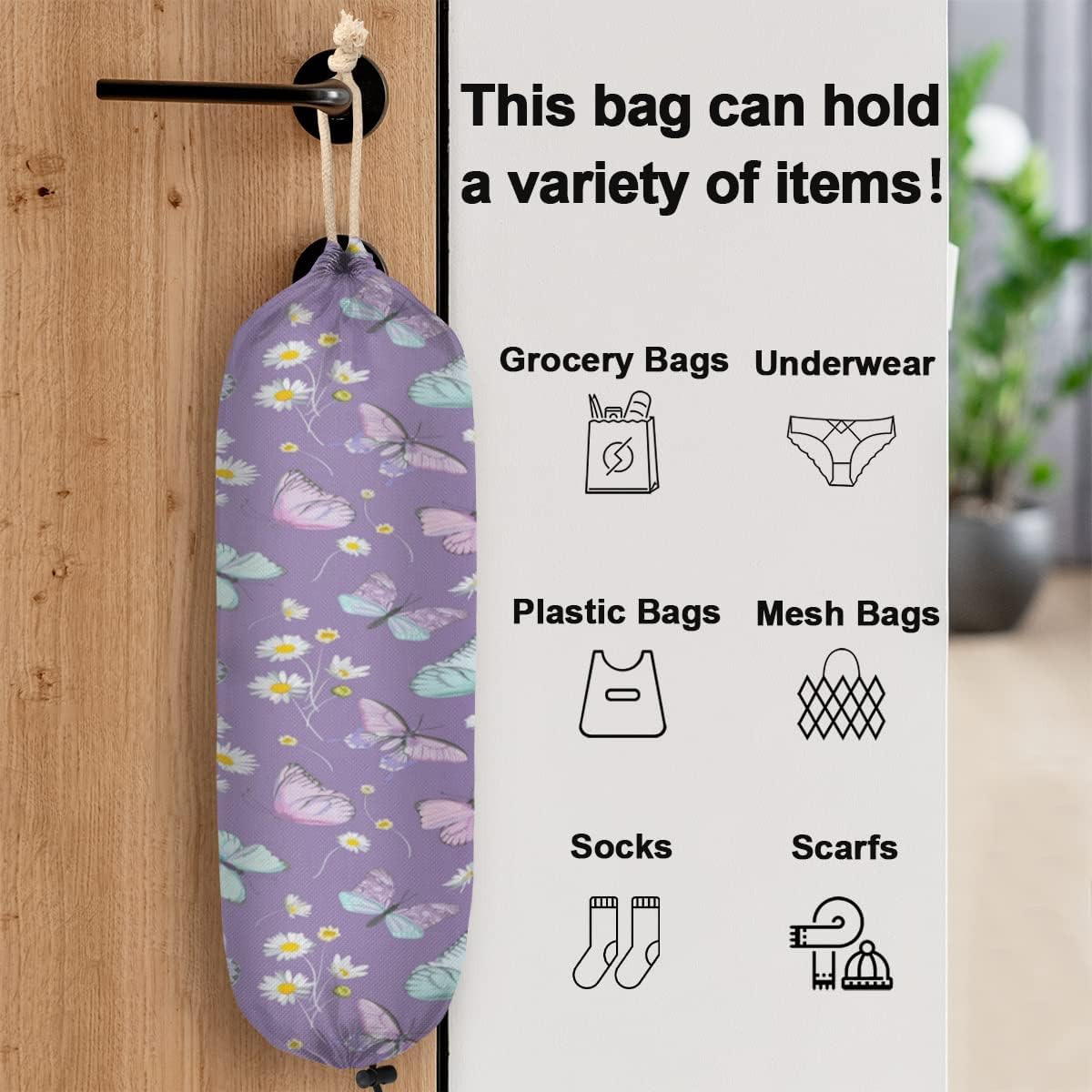 Soporte de bolsa de plástico con patrón de mariposa impermeable, soporte para bolsa de comestibles, organizador de bolsas de plástico para montaje