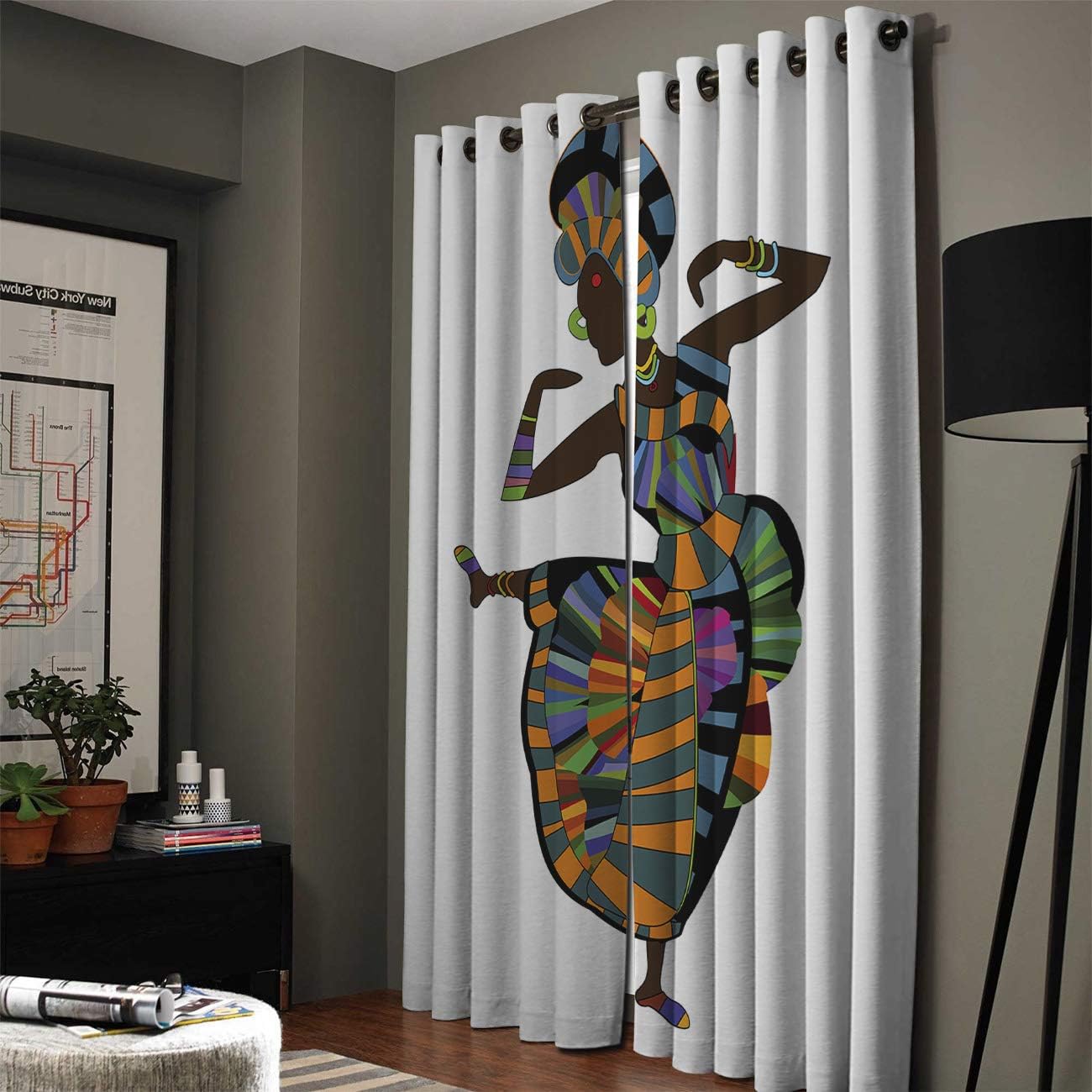 FortuneHouse Blackout Curtains Thermal Insulated Dancing African Woman Solid Pattern Metal Grommet Elegant Room Drapes Window Curtain for Bedroom
