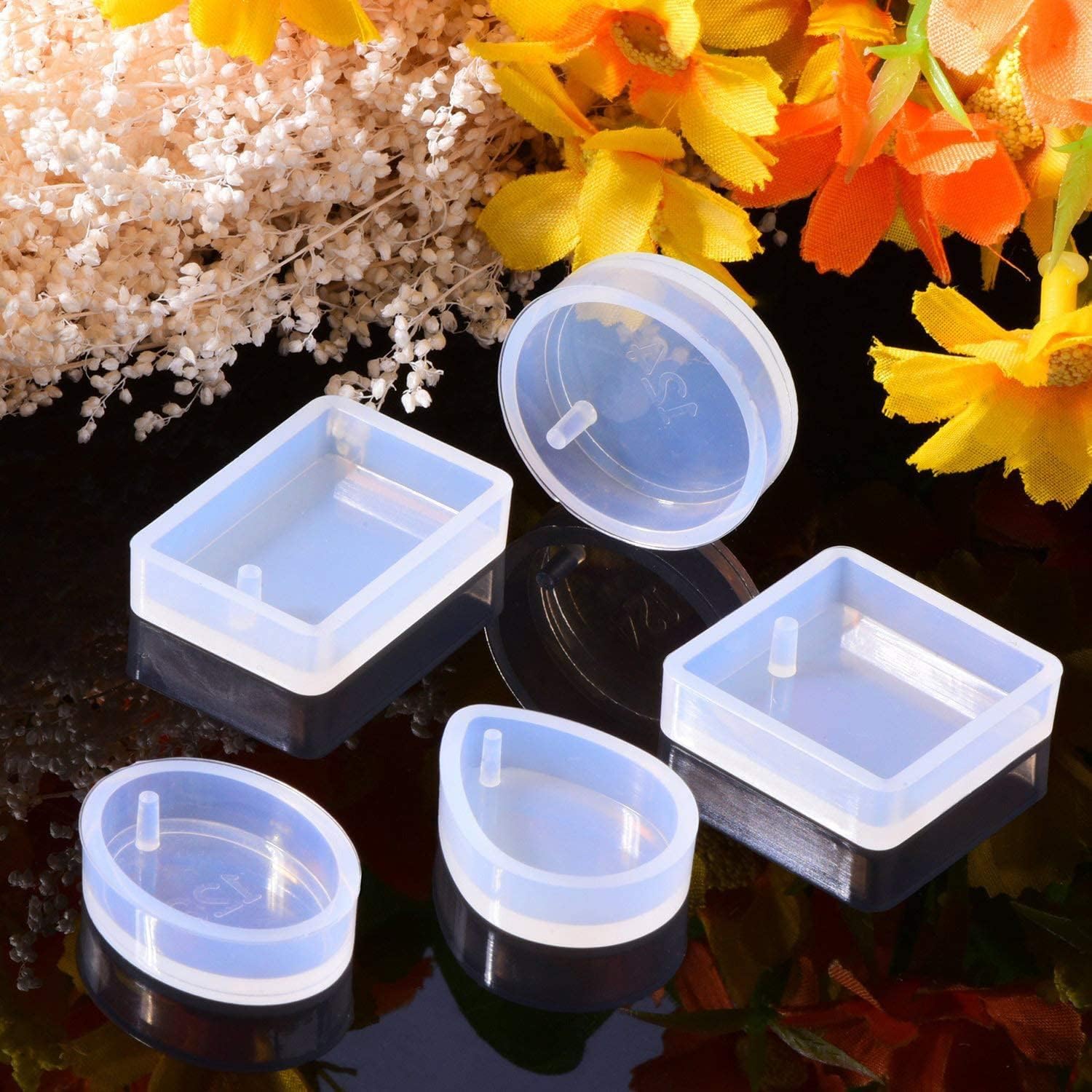 Woohome Juego de 43 moldes de silicona transparentes para joyería, juego de moldes de fundición de ondas de agua, incluye 22 moldes de fundición de