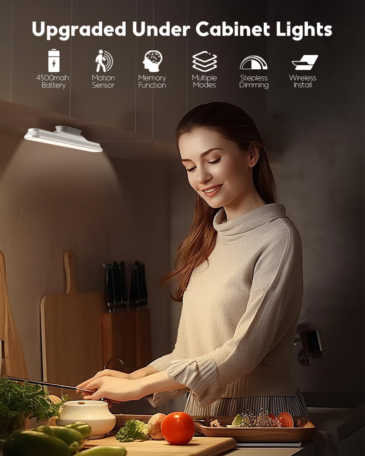 Luces para debajo del gabinete, 78 luces LED que funcionan con pilas, luces de armario, luz con sensor de movimiento para interiores, luz nocturna