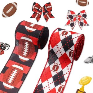Threetols 2 rollos de cintas de fútbol americano con borde de alambre de 10 yardas, cintas de arpillera de rayas negras y rojas de 2.5 pulgadas, Threetols 2 rollos de cintas de fútbol americano con borde de alambre de 10 yardas, cintas de arpillera de rayas negras y rojas de 2.5 pulgadas,