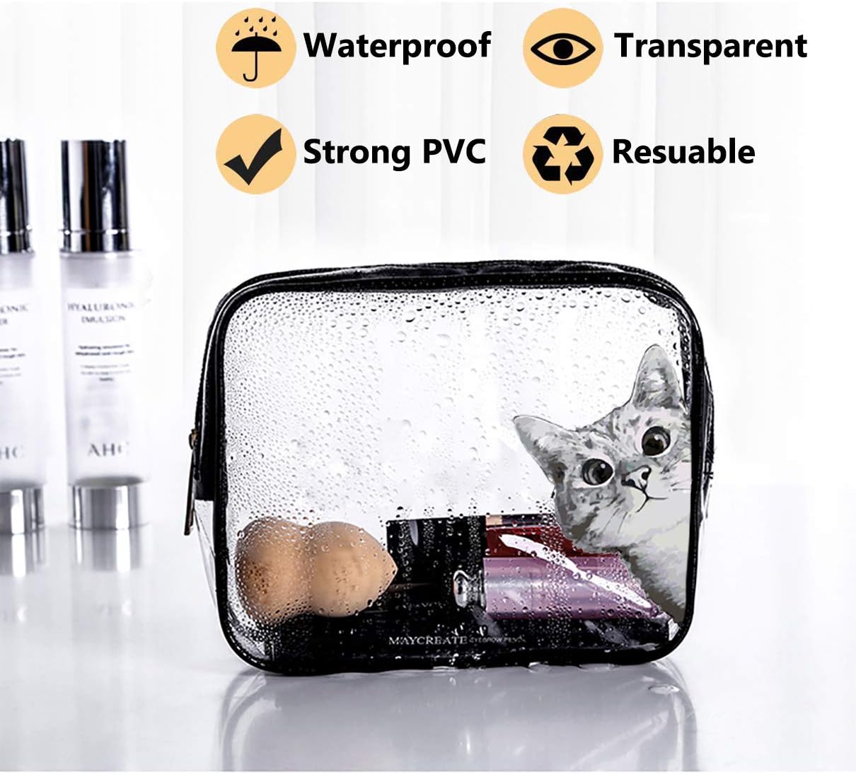 Neceseres de maquillaje, bolsas y estuches de plástico impermeable, bolsa de viaje de PVC transparente, organizador de cepillos para hombres y