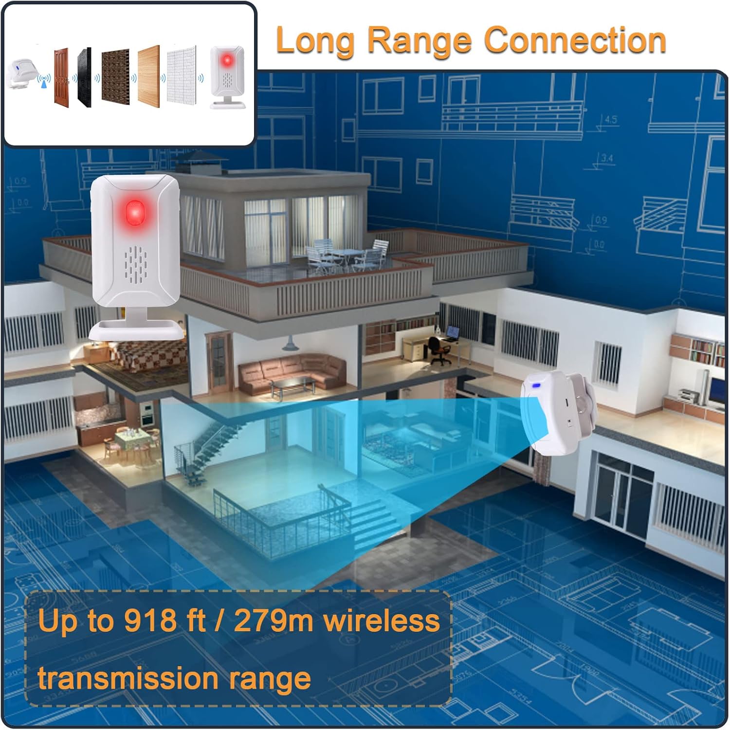 Detector de sensor de movimiento PIR inalámbrico, timbre de bienvenida, timbre de seguridad, timbre para buzón de negocios, alerta de entrada de