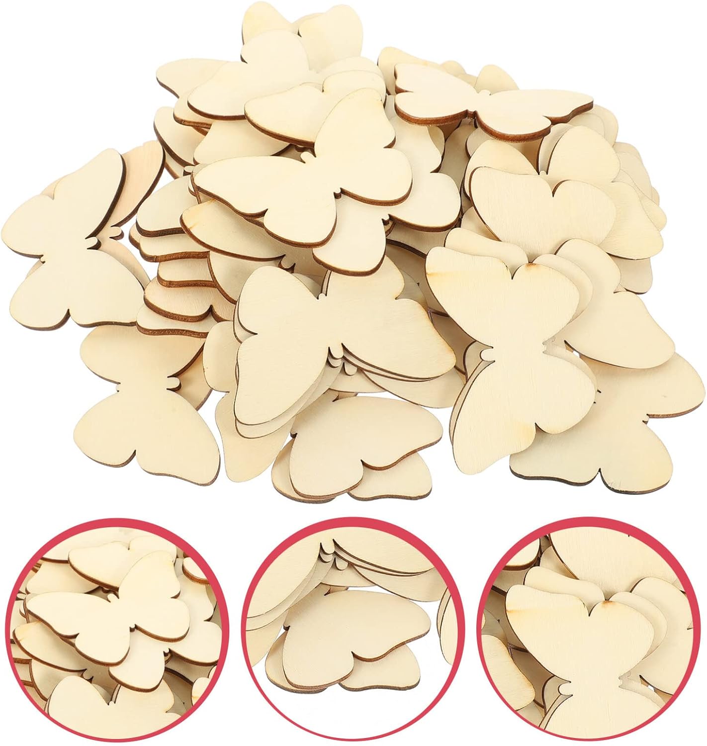 50 piezas de mariposas para adultos, madera natural en blanco en blanco con forma de mariposa, recortes para manualidades, boda, decoración del