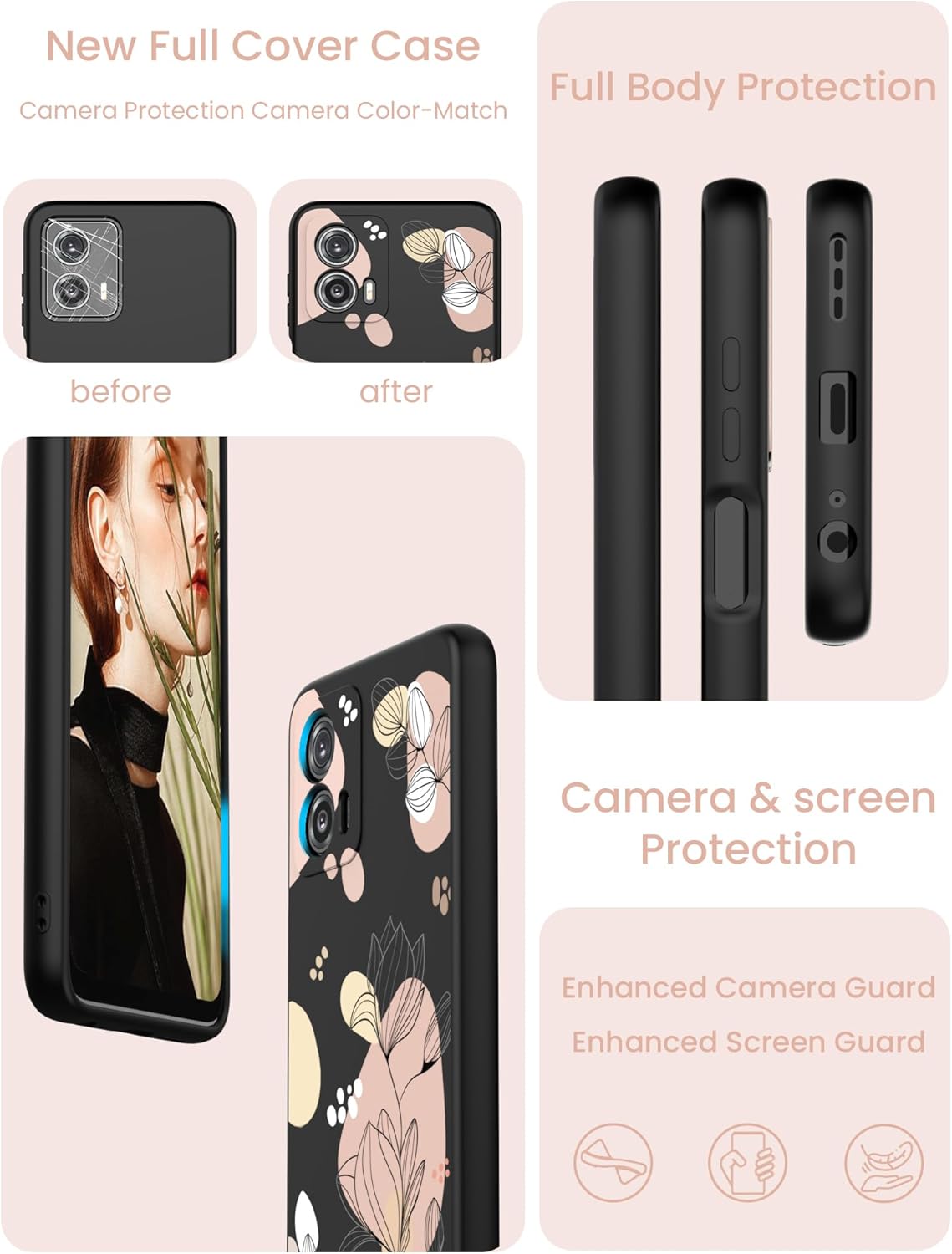 Funda para Motorola Moto G 5G 2023, funda de silicona líquida floral para niñas y mujeres, a prueba de golpes, antiarañazos, funda de protección