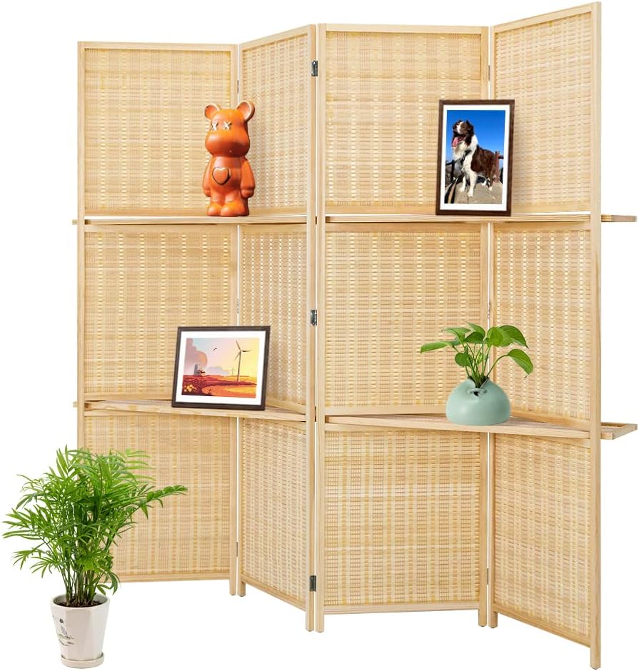 Salfanre Divisor de habitación con estantes, separadores de habitación y pantallas plegables de privacidad, divisor de habitación de bambú, divisor