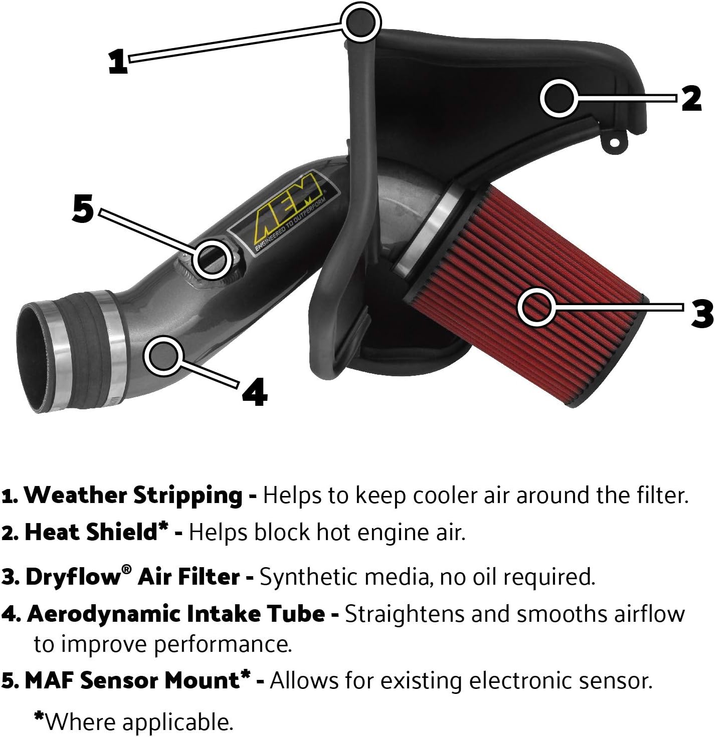 AEM 21-8314DC Sistema de admisión de fuerza bruta con tubo de metal de pistola y filtro seco rojo para Jeep Wrangler JK 3.8L 2007 – 2011
