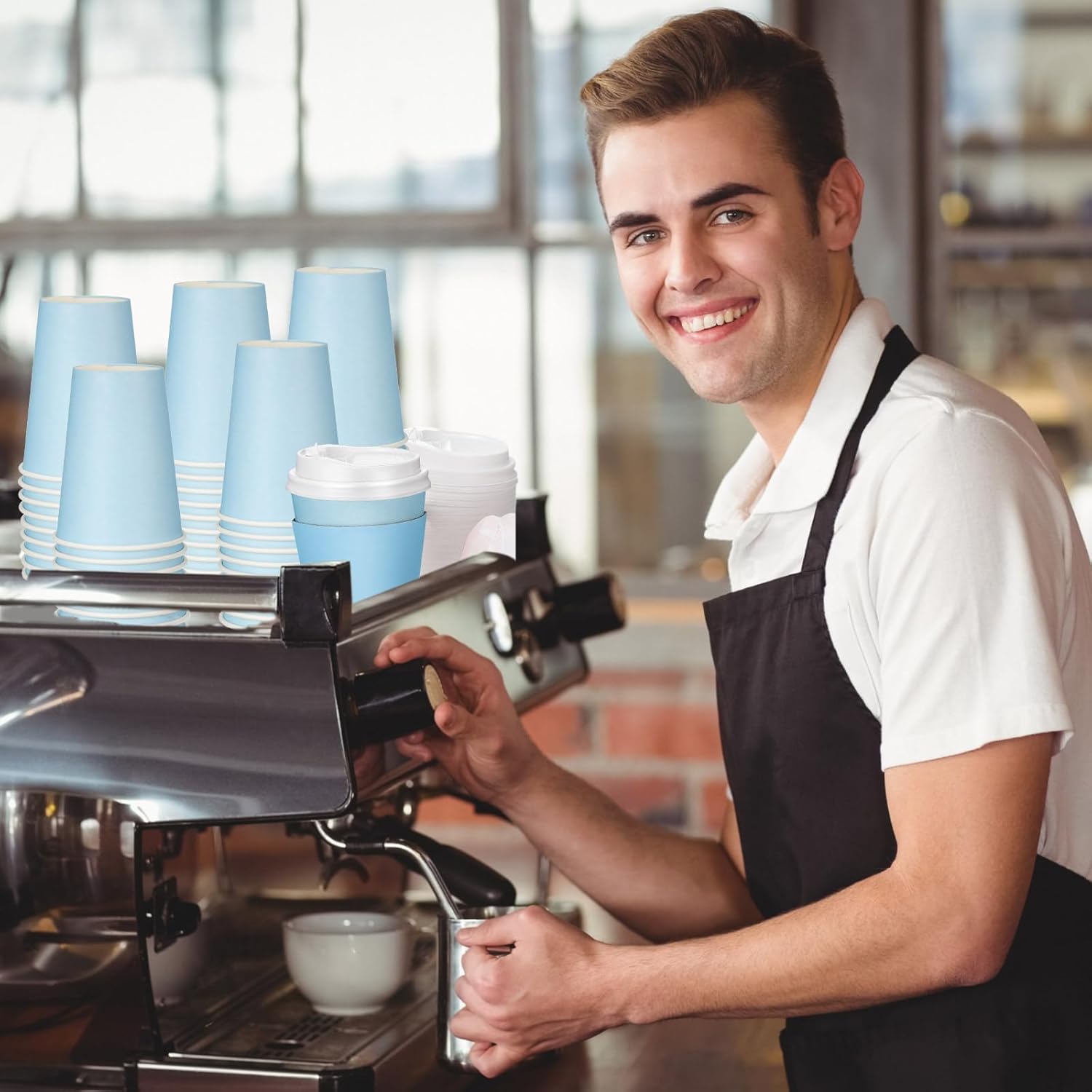 48 tazas de café desechables de 12 onzas con tapas y fundas a granel, tazas de papel aisladas para bebidas calientes y frías, jugo de agua, cacao,