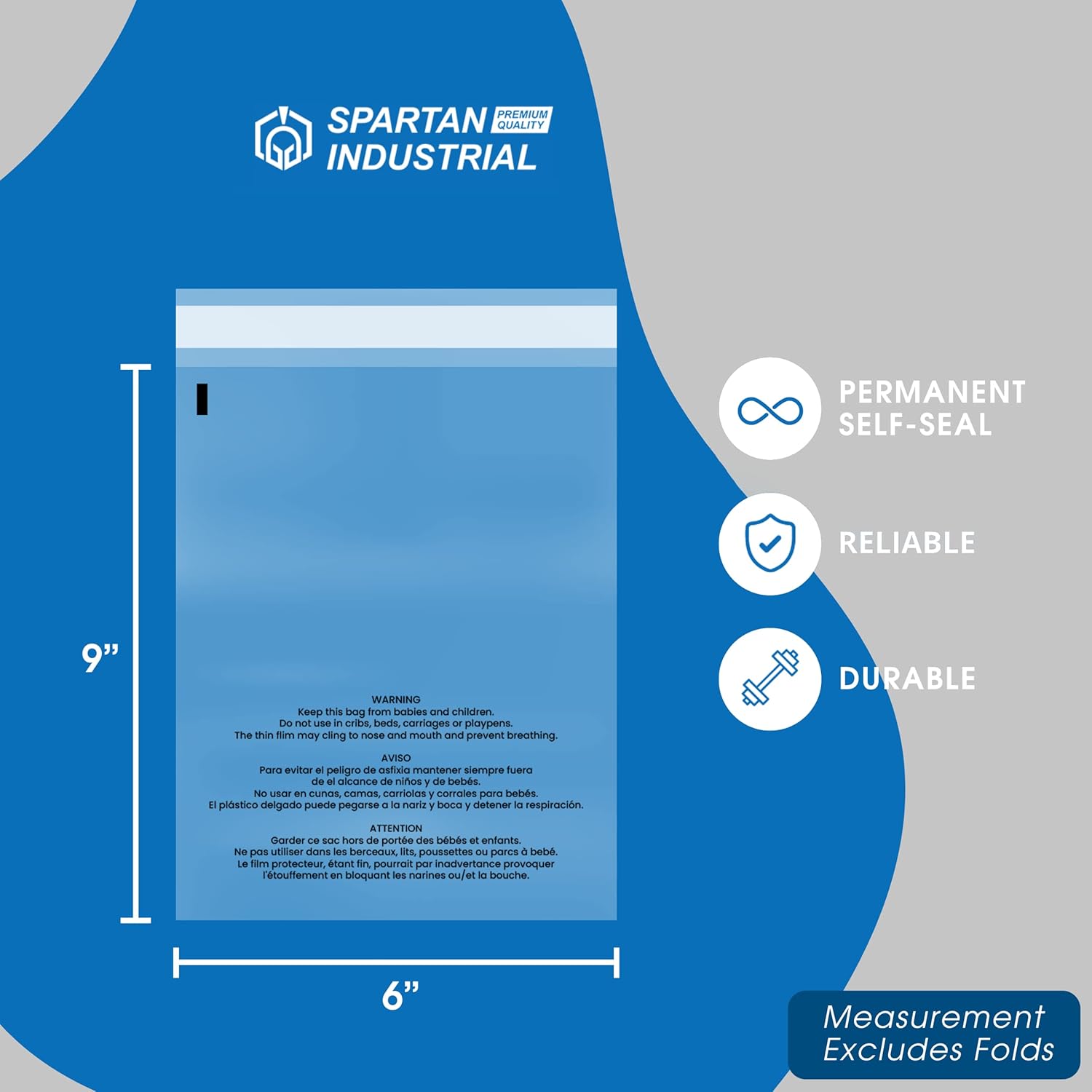 Spartan Industrial – Bolsas de polietileno transparente autosellantes de 6 x 9 pulgadas (200 unidades) con advertencia de asfixia para embalaje,