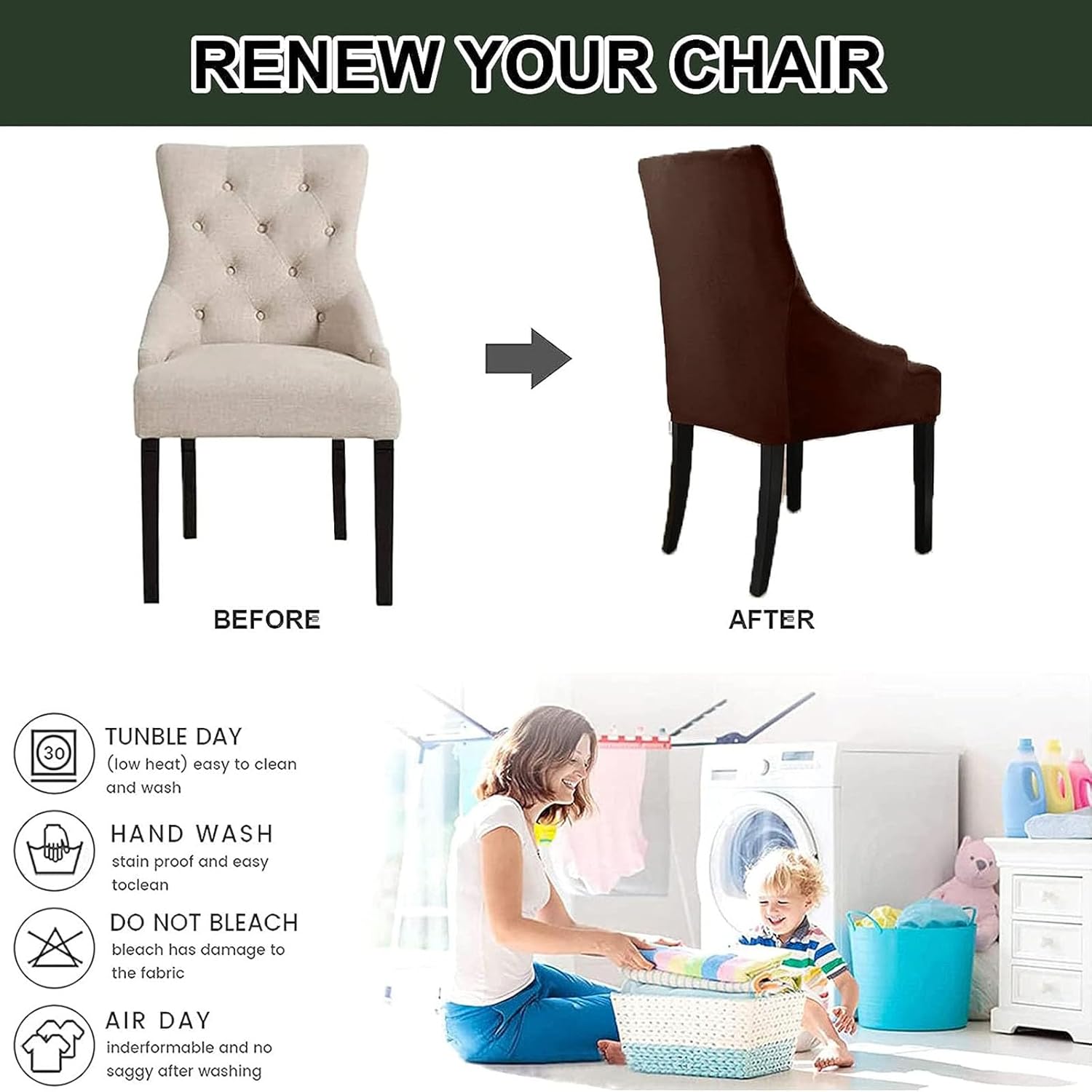 NA – Funda elástica de terciopelo para silla con respaldo de ala, sin brazos, reutilizable, funda para silla lateral con respaldo de ala, fundas de