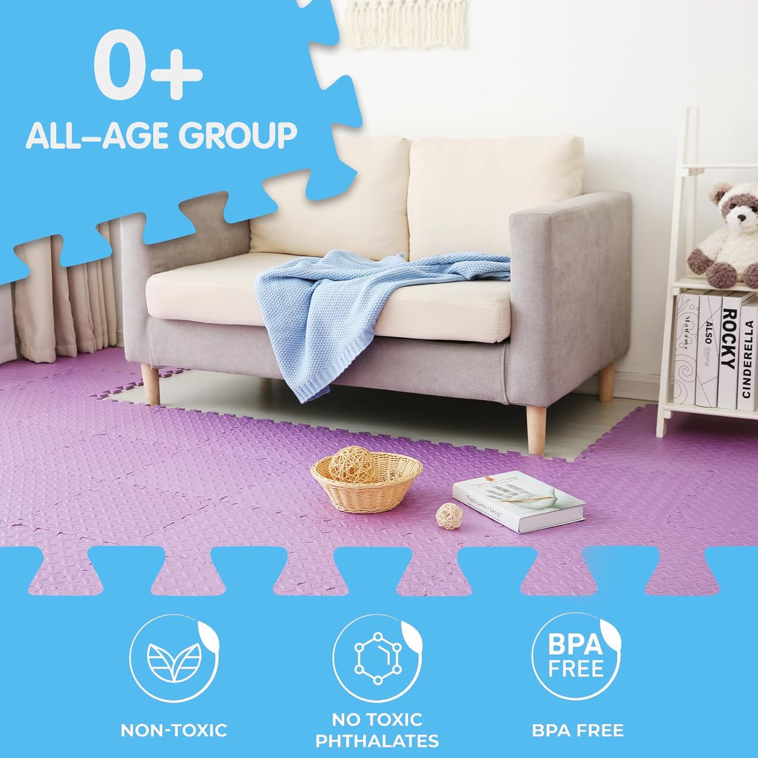 Tapete de juego de espuma EVA, 16 azulejos coloridos para bebé, tapete de juego cuadrado para niños con color sólido, azulejos de espuma