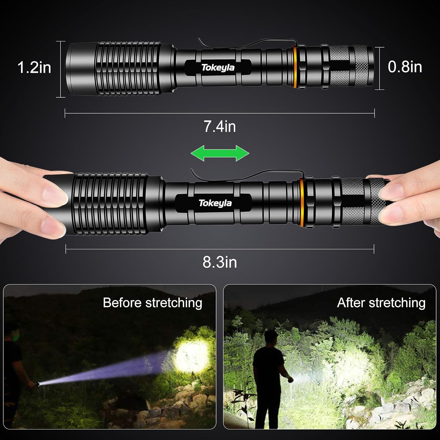 Linterna táctica LED brillante con 5 modos y función de memoria, cargador de batería de litio 18650, linternas recargables para campamento,