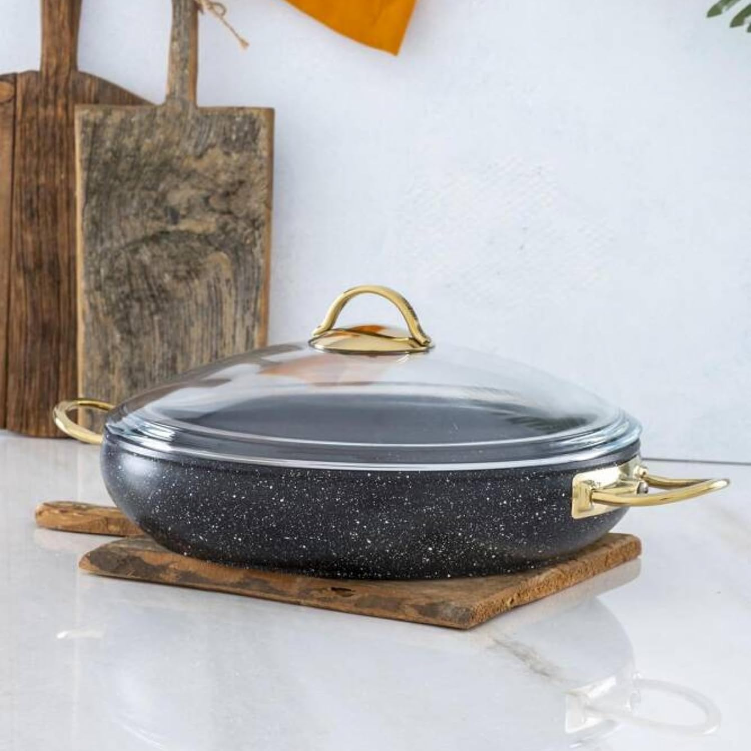 Acar Olla Negra Nostalgia Negra, Olla Antiadherente con Tapa de Vidrio, Ollas y Sartenes, Apto para Lavavajillas, Asas Elegantes de Acero