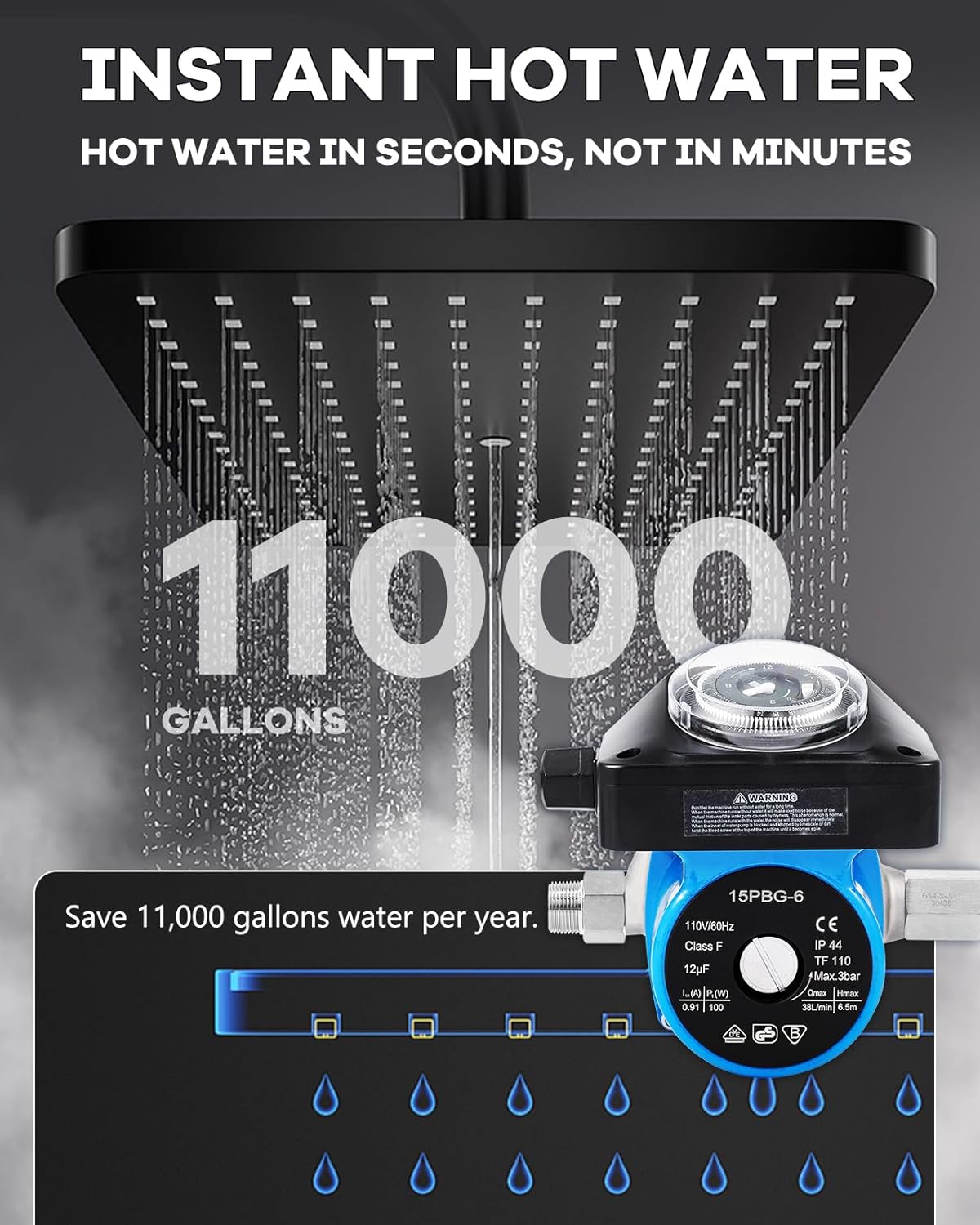 Kit de bomba de recirculación de agua caliente instantánea con válvula de derivación de acero inoxidable 304 para calentadores de agua de tanque,