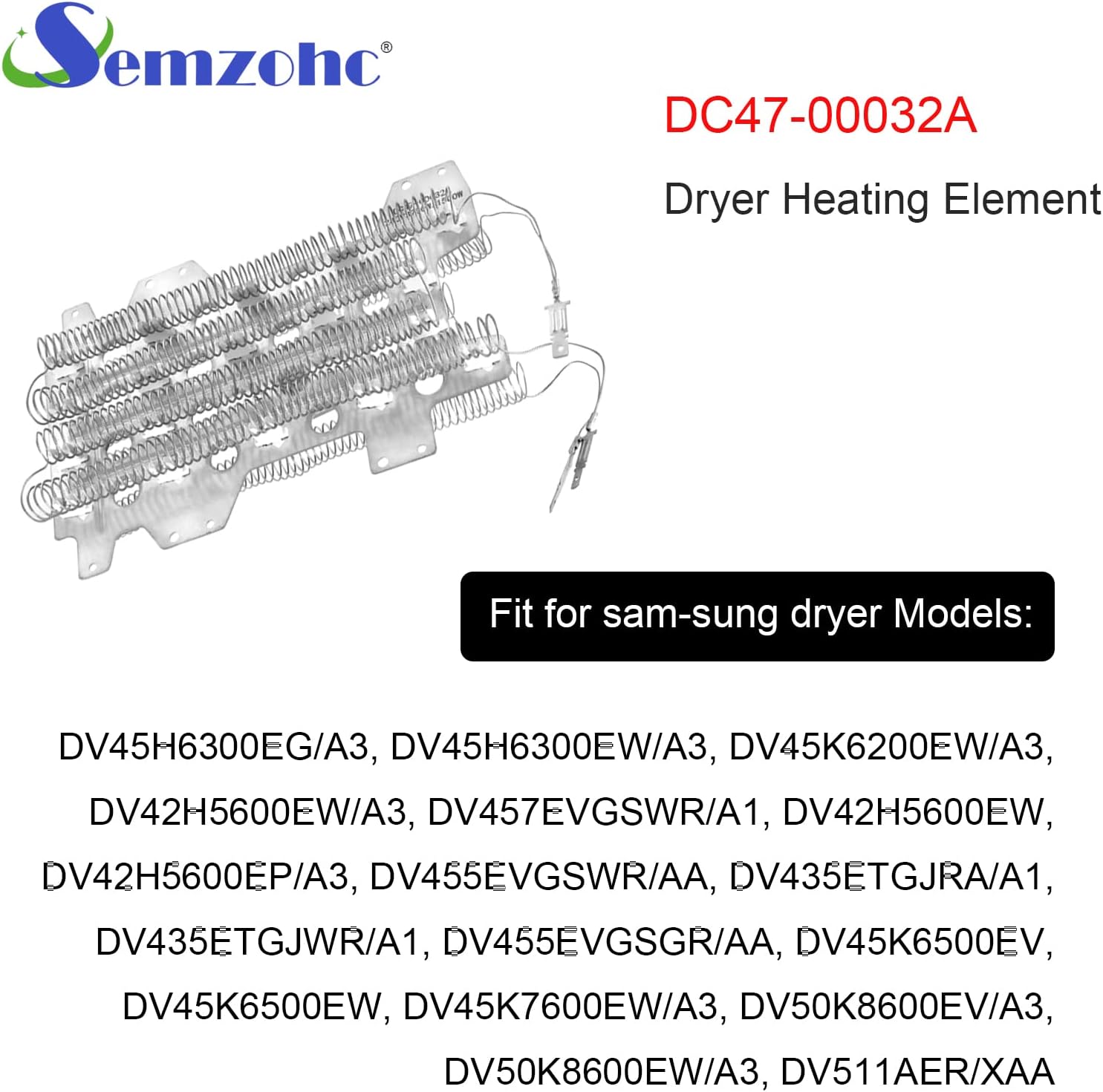 DC47-00032A Elemento de calefacción de secadora apto para secadora Samsung DV45H6300EGA3, DV45H6300EWA3, DV45K6200EWA3, DV42H5600EWA3,