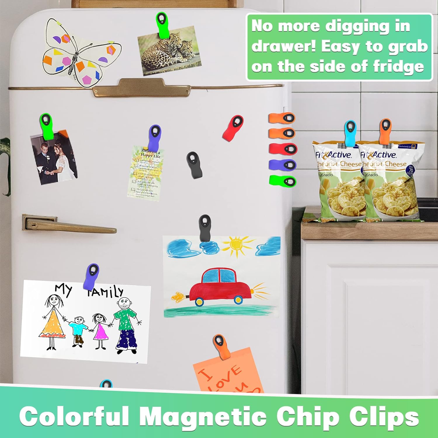 Paquete de 12 clips magnéticos para bolsas, clips para bolsas de alimentos para paquetes de alimentos, clips de cocina con imán para refrigerador,