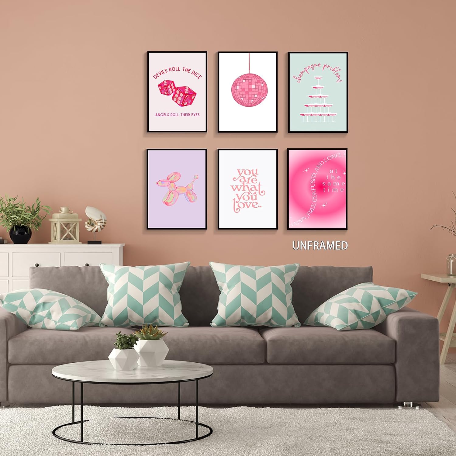 Prinajssiad Póster de 6 piezas de color rosa para estética de habitación, póster de afirmaciones folclóricas de Taylor de 8 x 10 pulgadas, arte de