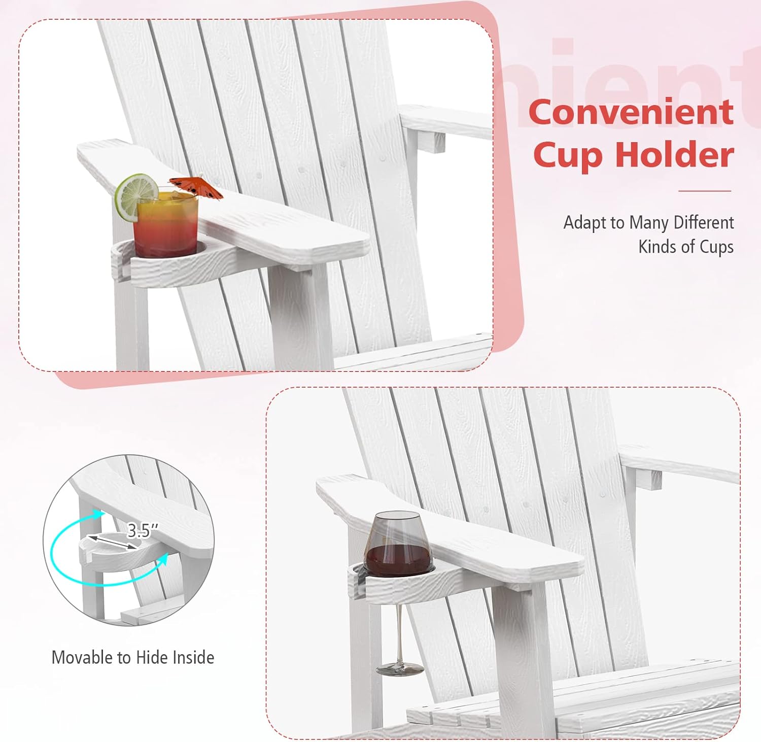 Tangkula Silla Adirondack de gran tamaño, sillas de patio con soporte ajustable para tazas, sillones con caderas y listones, resistente a la