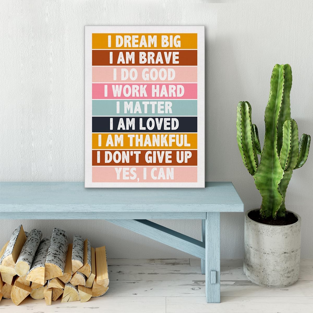 Lienzo decorativo para pared con texto en inglés “Affirmation Kids Affirmation”, póster enmarcado con texto en inglés “Positive I Dream Big” para