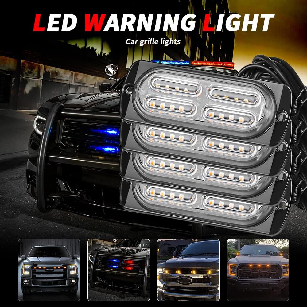 Actualizado Kit de lámparas LED de advertencia estroboscópicas de emergencia, 4 vainas, 20 LED, 18 patrones de destello para luz estroboscópica de